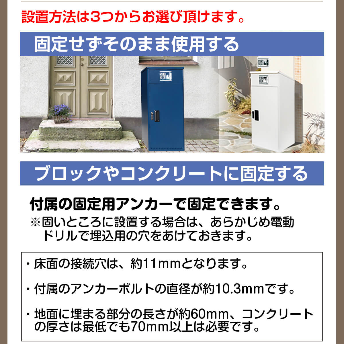 ルスネコボックス®をアンカーで固定して使用する方法1